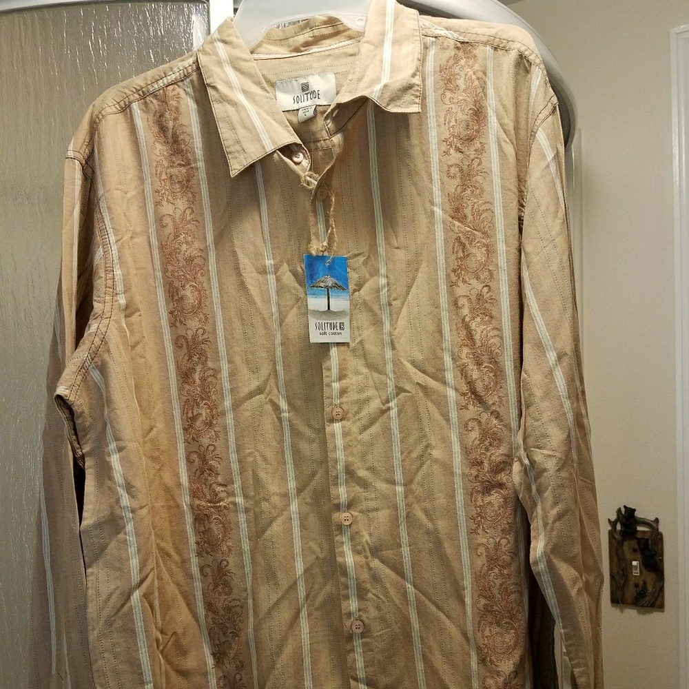 NWT Mens Solitude Large Tan Button Shirt